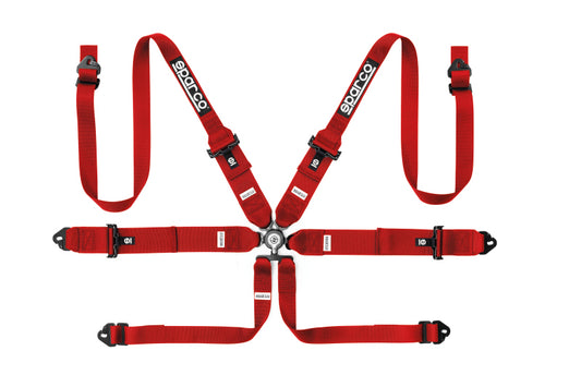 Sparco - 3 to 2 IN, 6 PNT Hans Steel Safety Harness - (Red)
