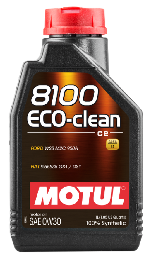 Motul 1L Synthetic Engine Oil 8100 Eco-Clean 0W30 12X1L - C2/API SM/ST.JLR 03.5007 - 1L - Case of 12
