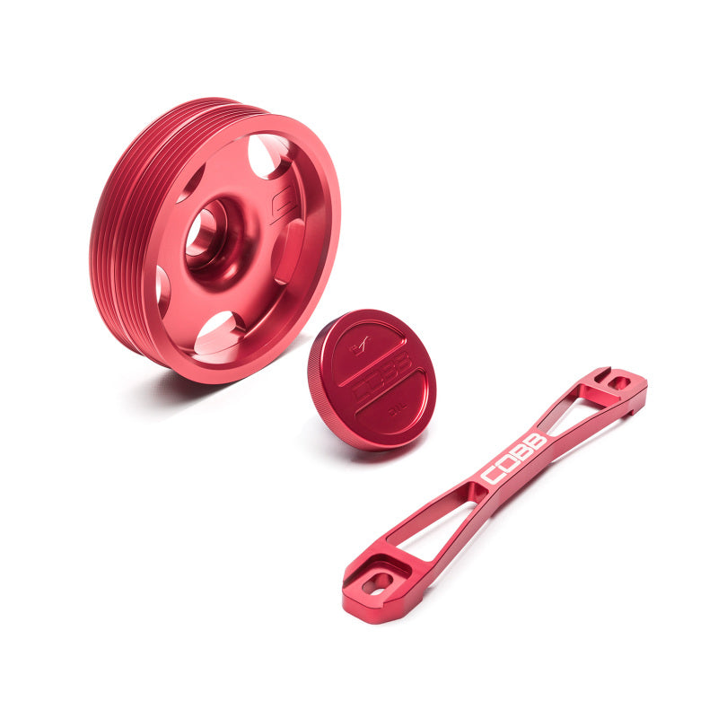 Cobb Main Pulley/Oil Cap/Battery Tie Down Package Red - Fits 02-14 Subaru WRX / 04-14 Subaru STi / Legacy & Outback 05-09